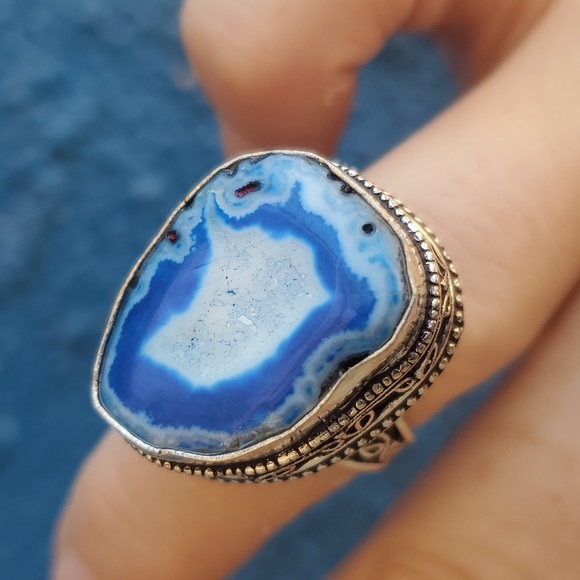 New Solar Quartz Agate Druzy 925 Silver Ring. - Picture 2 of 16